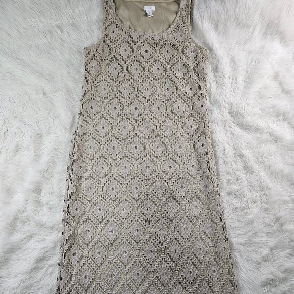 Chico's Women's Beige Lace Crochet Maxi Sleeveless Dress Size 2 - Picture 2 of 10